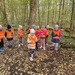 Grupka dzieci ogląda znalezione okazy przyrodnicze