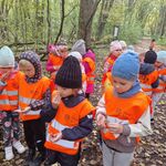 kilkoro dzieci trzyma lub wącha małe kawałki pruchniejącego drzewa