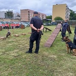 Psy wraz z opiekunami ćwiczą odnajdywanie ukrytych przedmiotów.