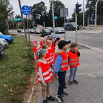 dzieci w parach obserwują ruch uliczny_ za nimi samochody na ulicy.